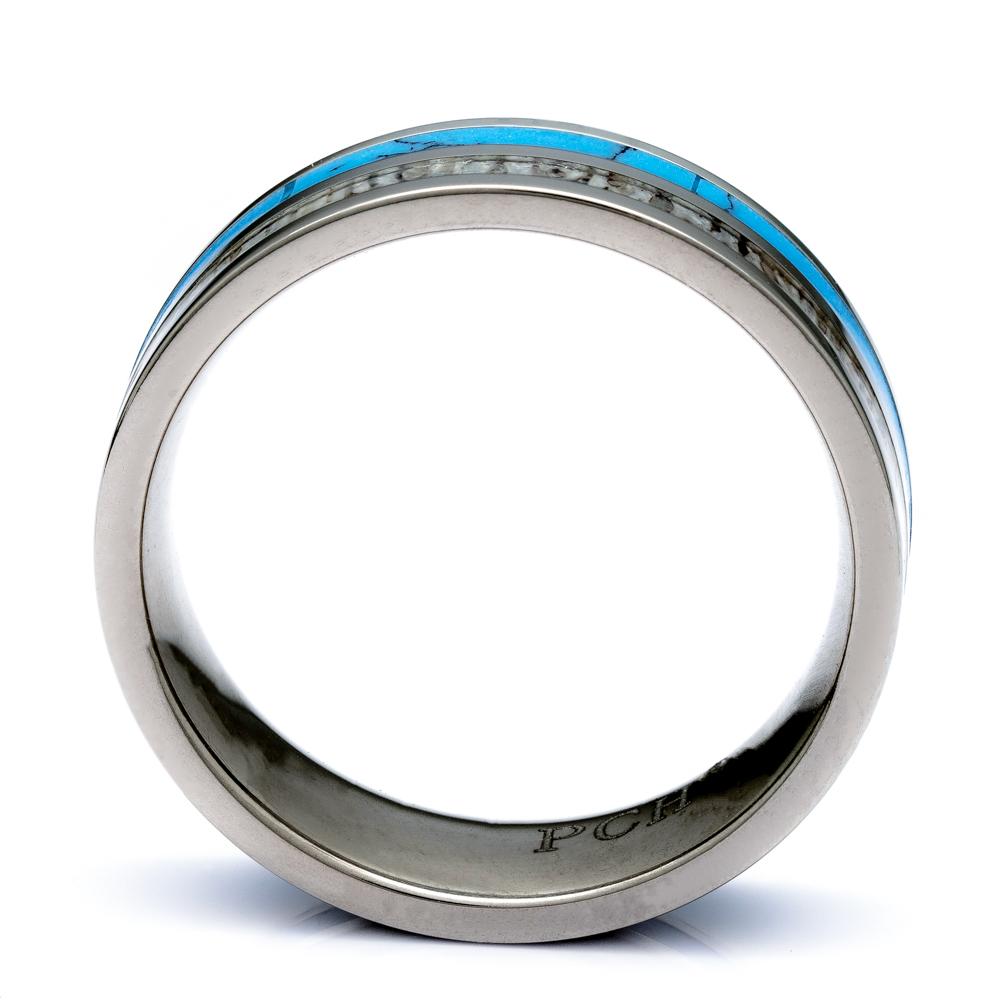 Titanium Deer Antler ring With Turquoise Inlay, 6mm Comfort Fit Wedding Band - PCH Rings