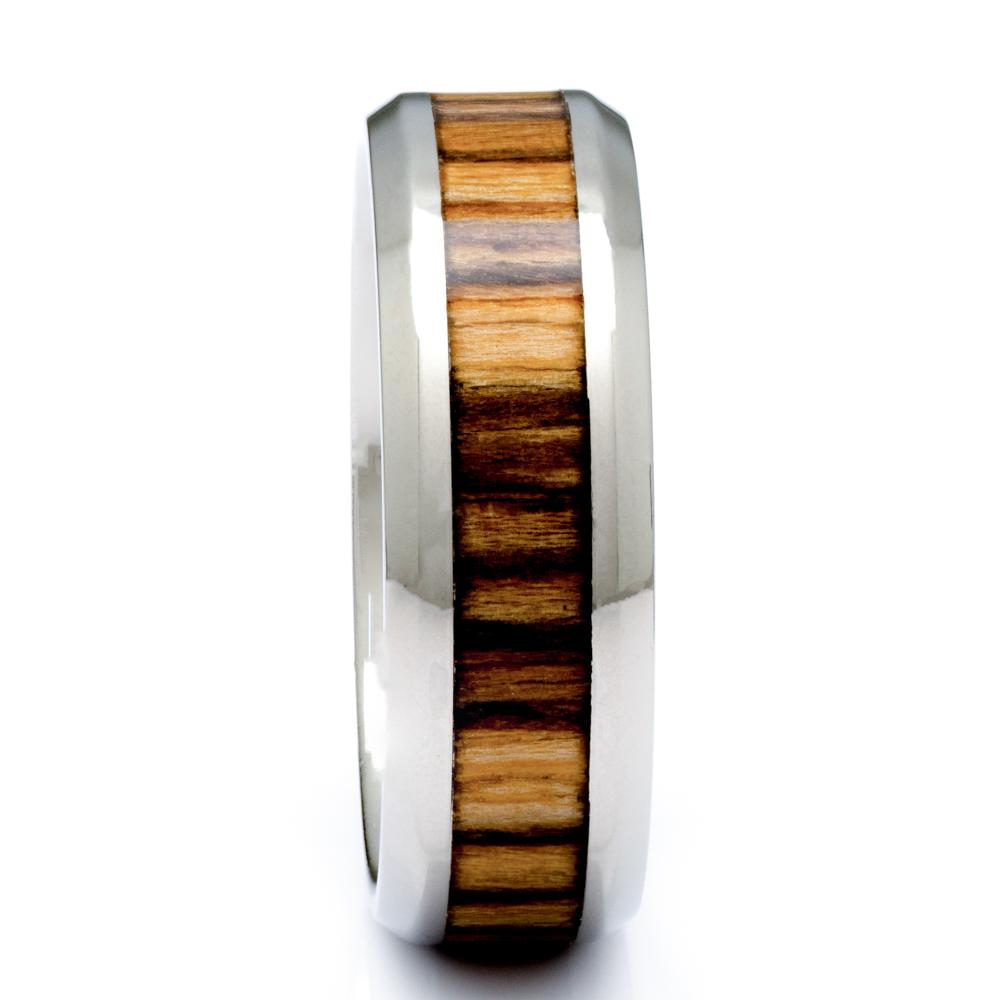 Titanium Ring With Zebra Wood Inlay, 8mm Comfort Fit Wedding Band - PCH Rings