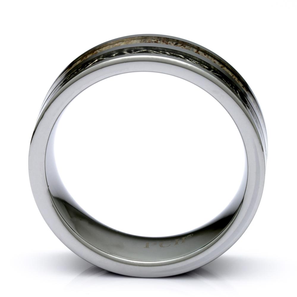Men's Tungsten Ring With Deer Antler and Meteorite Inlay, 8mm Comfort Fit Wedding Band - PCH Rings