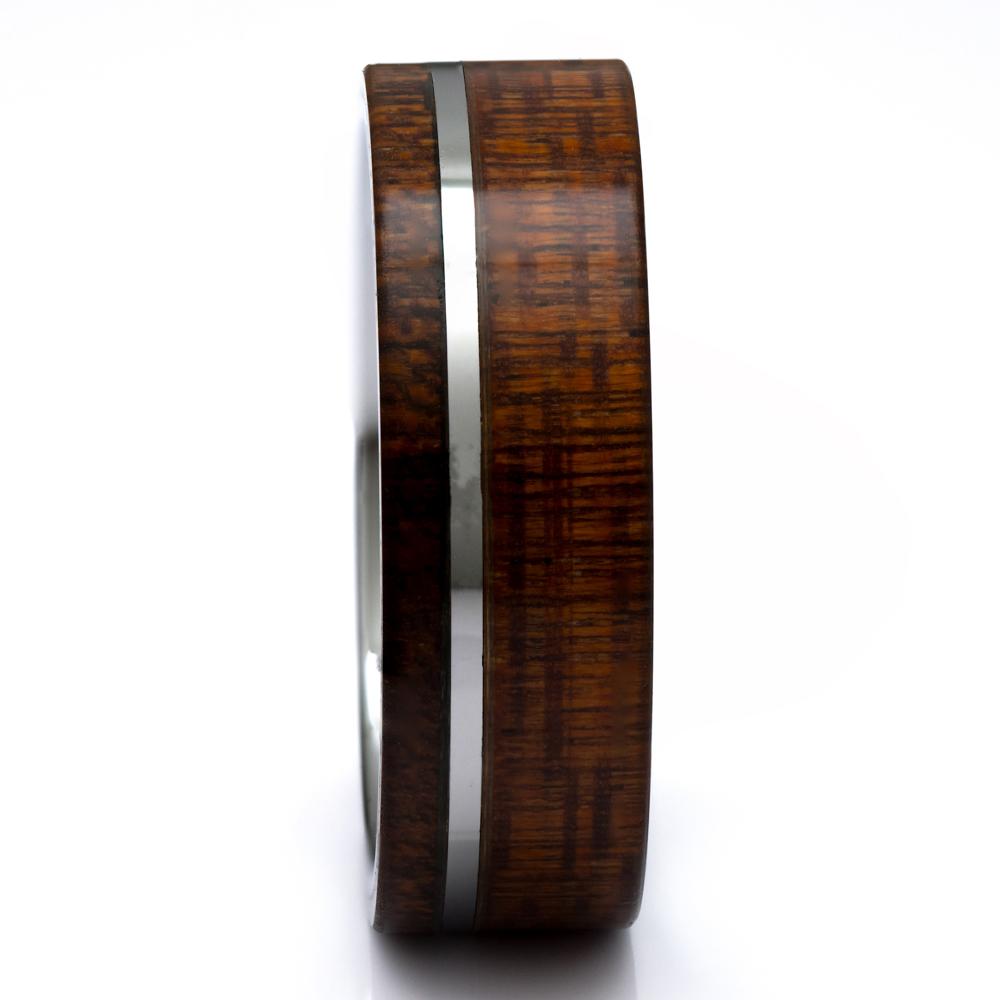 Hawaiian Koa Wood Ring, Tungsten Carbide 8mm Comfort Fit Wedding Band - PCH Rings