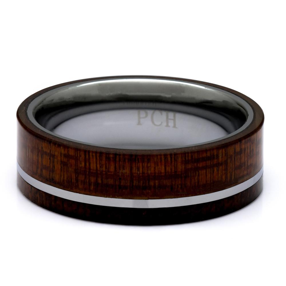 Hawaiian Koa Wood Ring, Tungsten Carbide 8mm Comfort Fit Wedding Band - PCH Rings