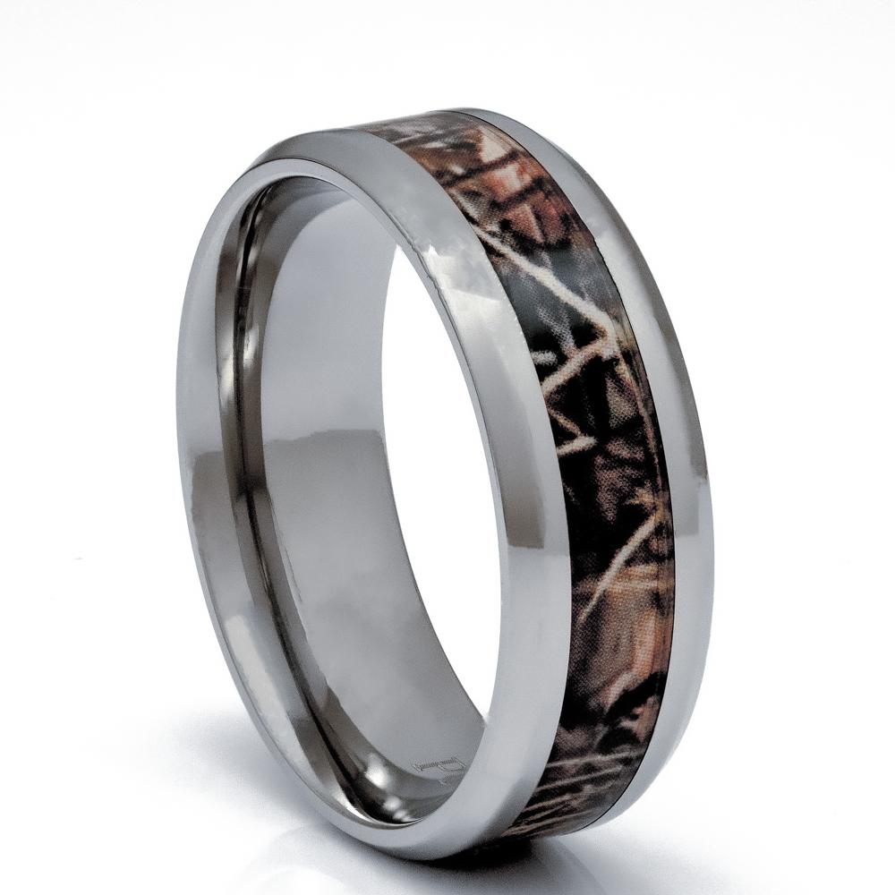 Men's Titanium Camouflage Ring, 8mm Comfort Fit Wedding Band - PCH Rings