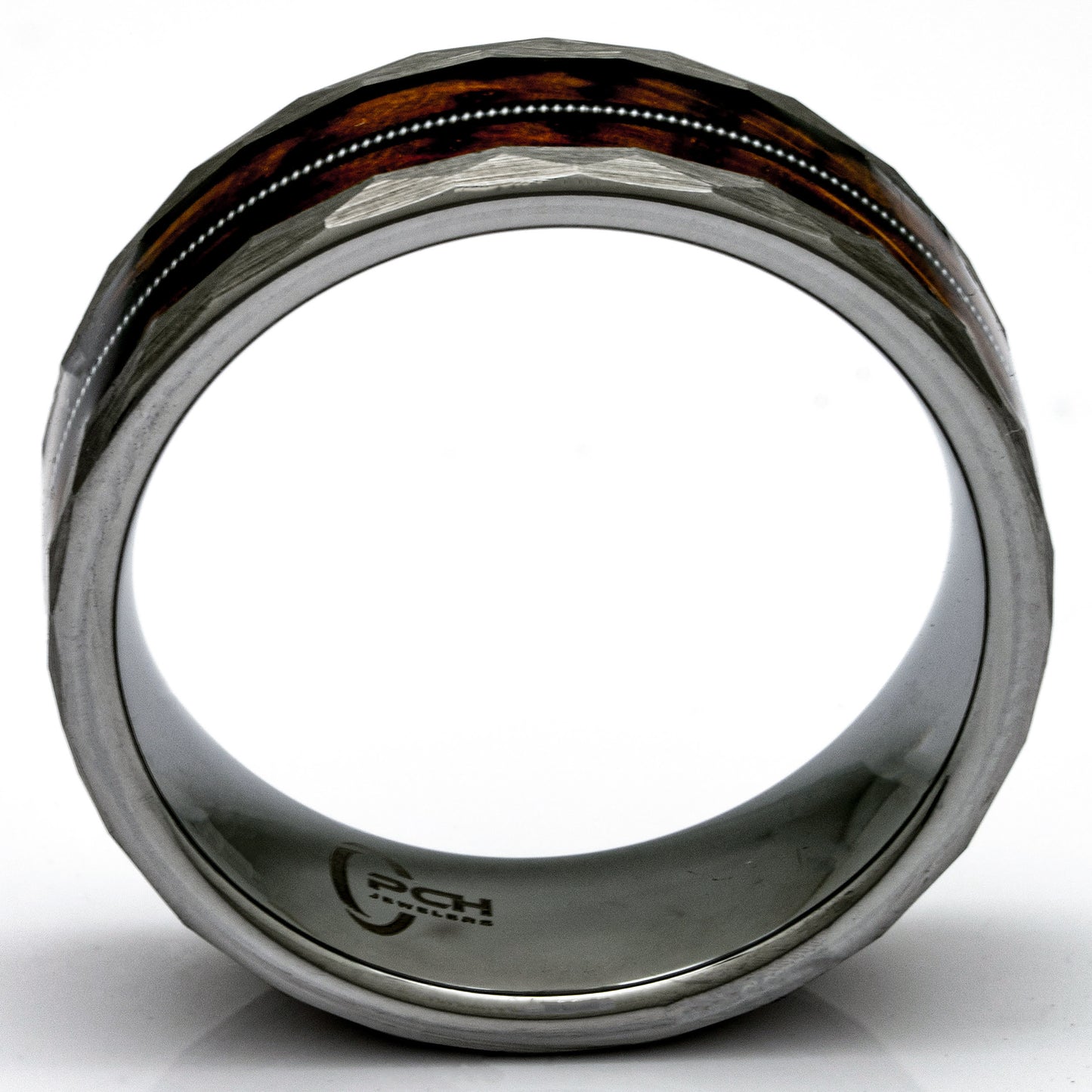 Hammered Tungsten, Whiskey Barrel, Guitar String Ring, 8mm Comfort Fit Wedding Band - PCH Jewelers INC.