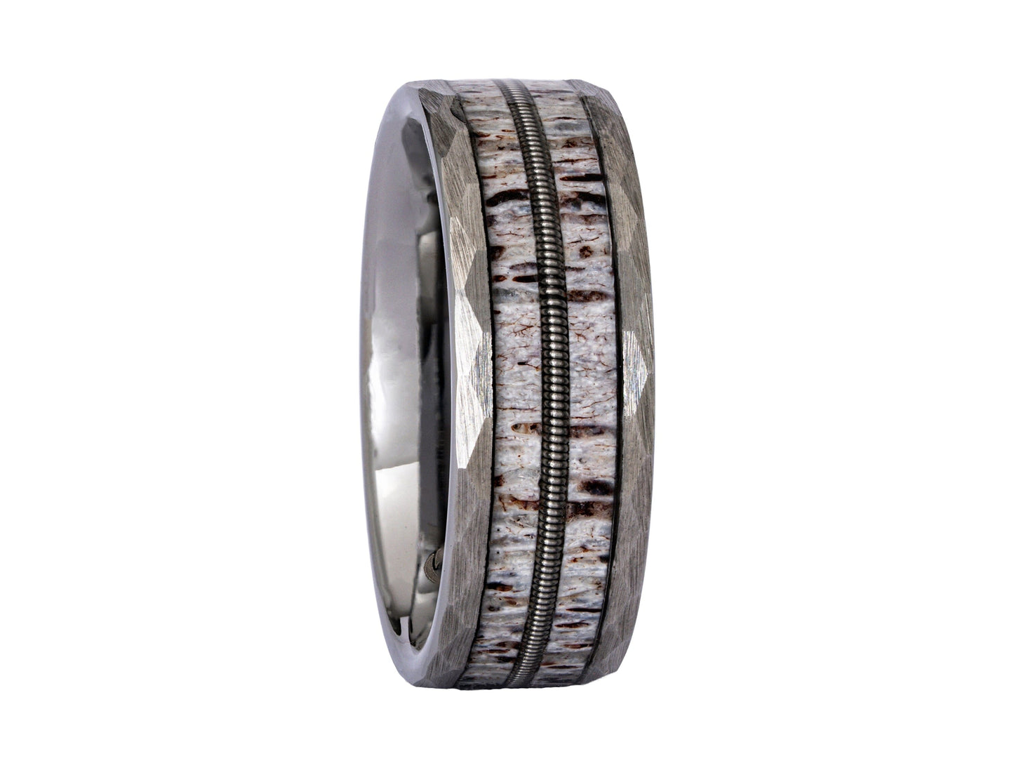 Tungsten Guitar String, Antler Ring, 8mm Comfort Fit Wedding Band - PCH Jewelers INC.