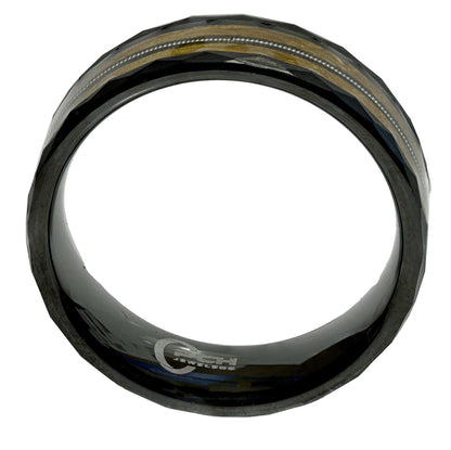 Black Tungsten Whiskey Barrel Wood & Guitar String Ring, 8mm Comfort Fit Wedding Band
