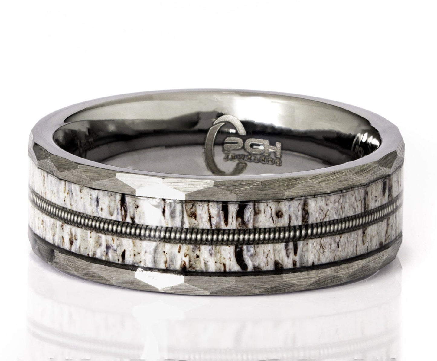Tungsten Guitar String, Antler Ring, 8mm Comfort Fit Wedding Band - PCH Jewelers INC.
