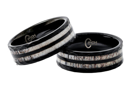 Black Tungsten Guitar String, Antler Ring, 8mm Comfort Fit Wedding Band (Copy)