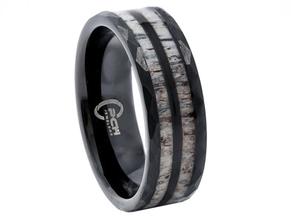 Black Tungsten Guitar String, Antler Ring, 8mm Comfort Fit Wedding Band (Copy)