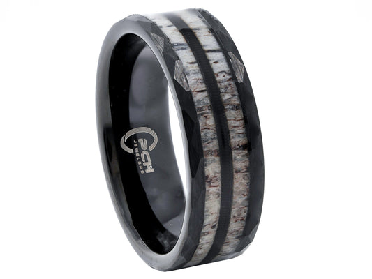 Black Tungsten Guitar String, Antler Ring, 8mm Comfort Fit Wedding Band (Copy)