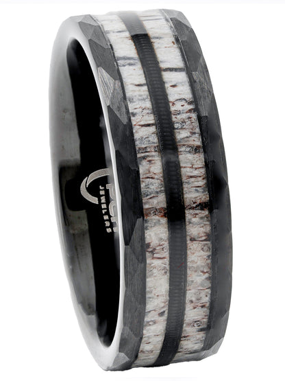 Black Tungsten Guitar String, Antler Ring, 8mm Comfort Fit Wedding Band (Copy)