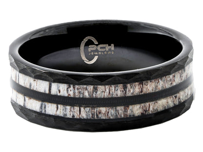 Black Tungsten Guitar String, Antler Ring, 8mm Comfort Fit Wedding Band (Copy)