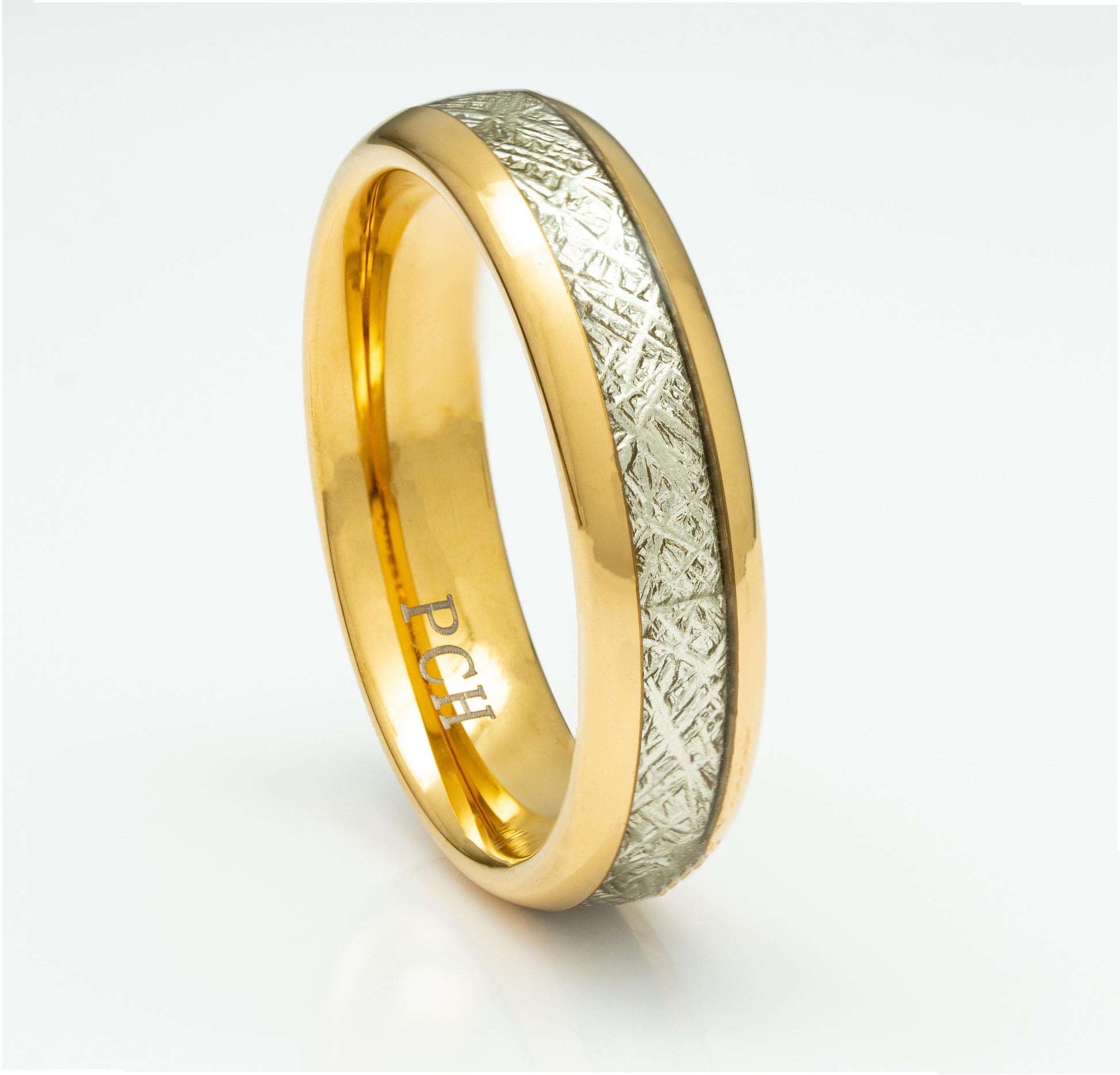 Gold Tungsten Meteorite Ring, 6mm Comfort Fit Wedding Band - PCH Jewelers INC.