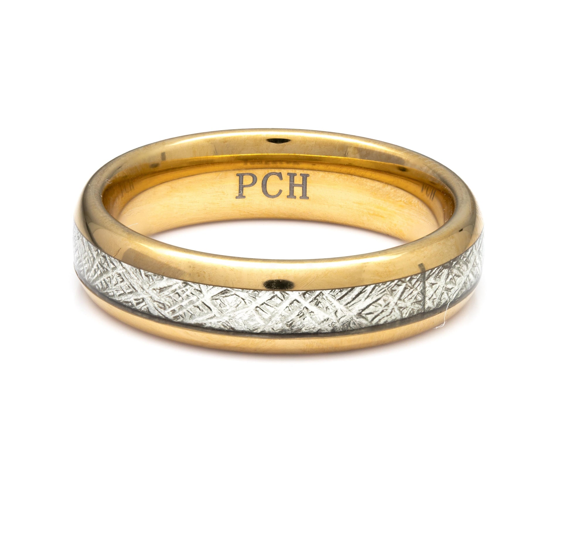 Gold Tungsten Meteorite Ring, 6mm Comfort Fit Wedding Band - PCH Jewelers INC.