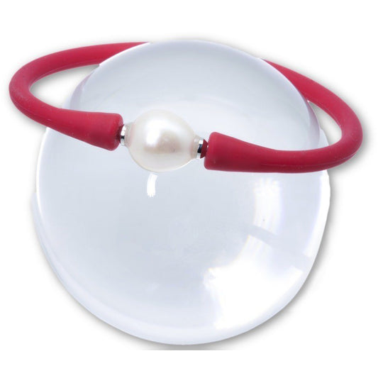 Freshwater Pearl Bracelet Set in a Red Silicone Rubber 10mm Pearl - PCH Rings