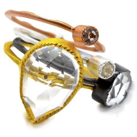 Set of 4 Stacking Rings, Fashion Stackable Bands With Quartz Gemstones - PCH Rings
