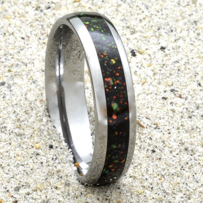 Tungsten Ring With Australian Opal Inlay, 6mm Comfort Fit Wedding Band - PCH Rings