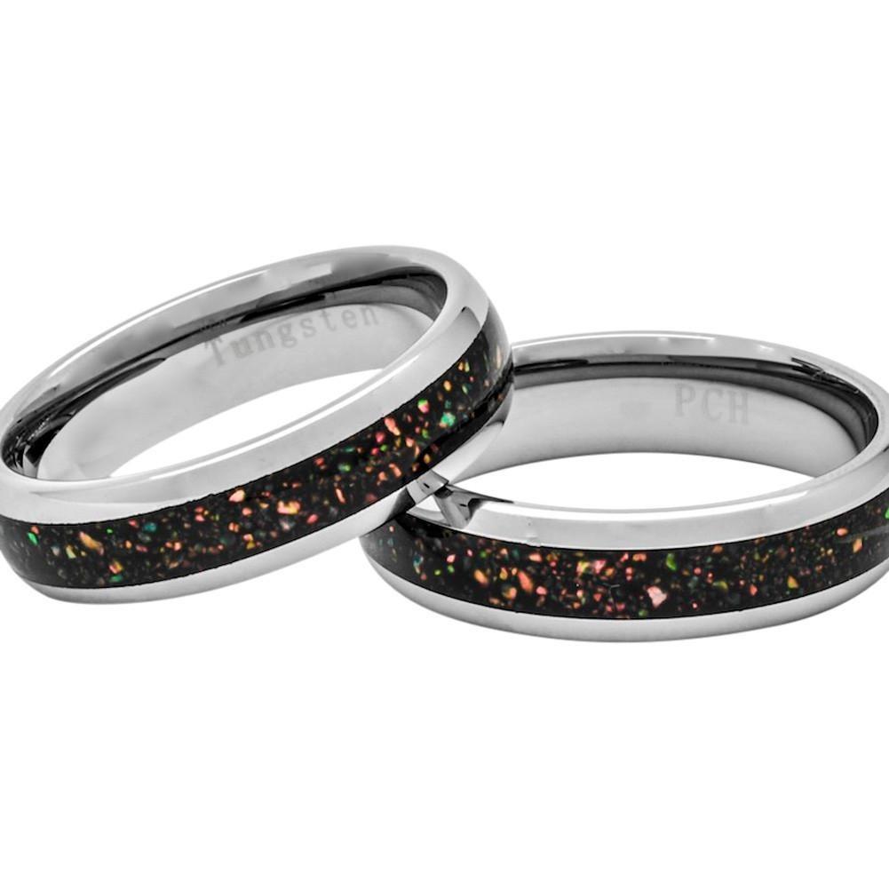 Tungsten Ring With Australian Opal Inlay, 6mm Comfort Fit Wedding Band - PCH Rings