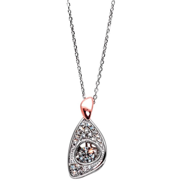 Modern Sterling Silver Necklace with Cubic Zirconia Gemstones and Rose Gold Accents - PCH Rings