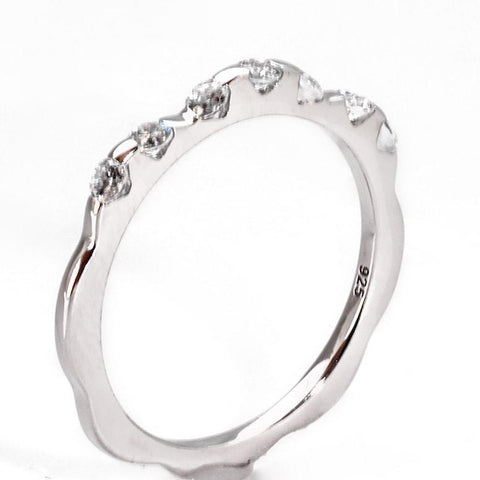 Sterling Silver Stackable Band With Cubic Zirconia, 925 Wedding Band - PCH Rings