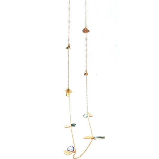 Gold Gemstone Necklace With Amethyst, Quartz, Labradorite, Peridot, Tourmaline and Blue Topaz - PCH Rings
