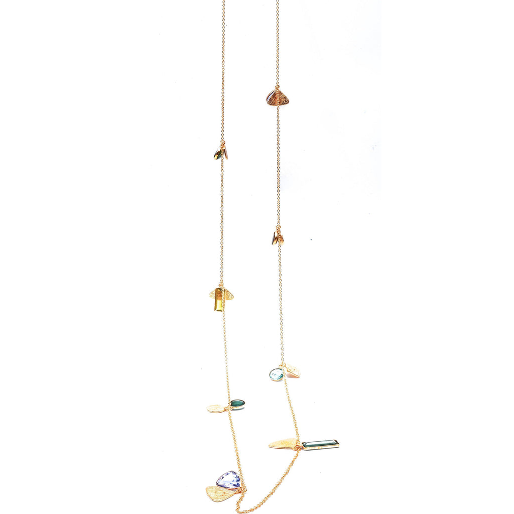 Gold Gemstone Necklace With Amethyst, Quartz, Labradorite, Peridot, Tourmaline and Blue Topaz - PCH Rings
