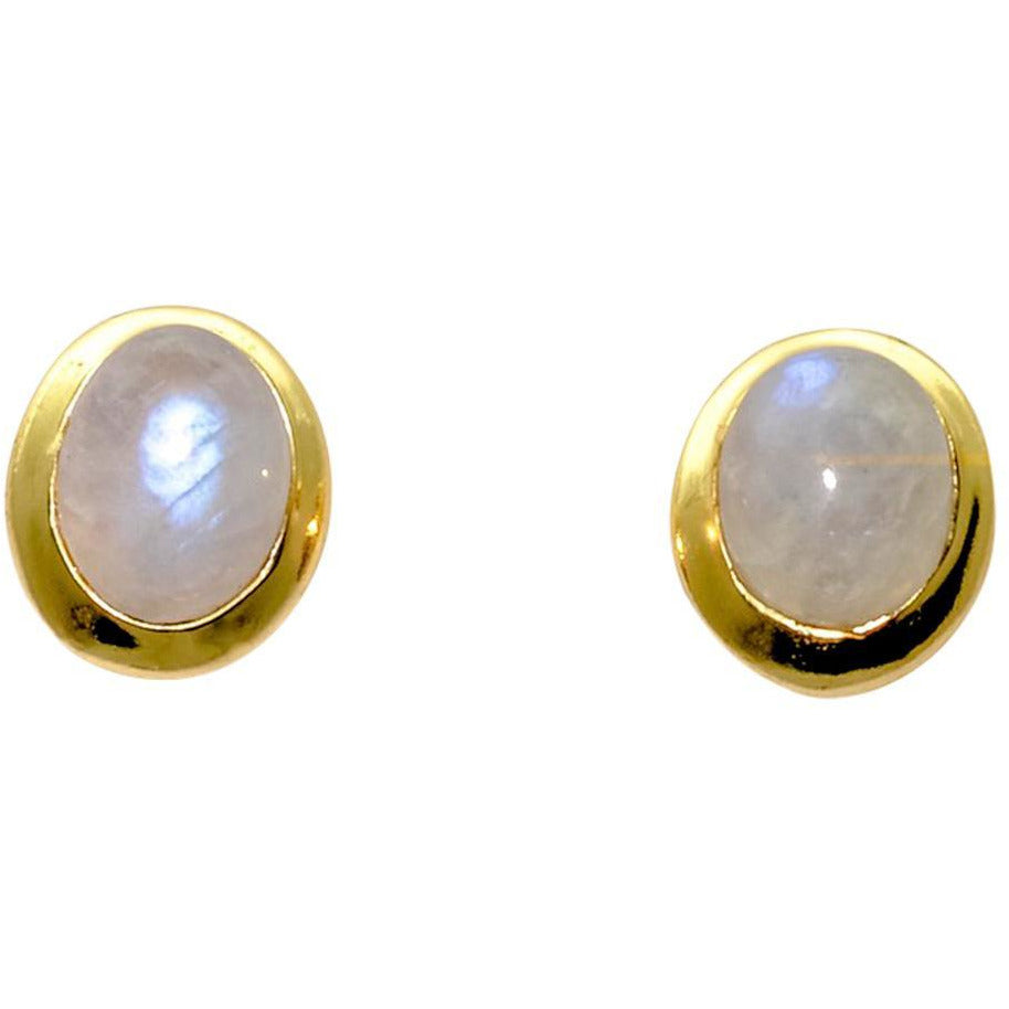 Sterling Silver Moonstone Stud Earrings With 14k Gold Overlay - PCH Rings