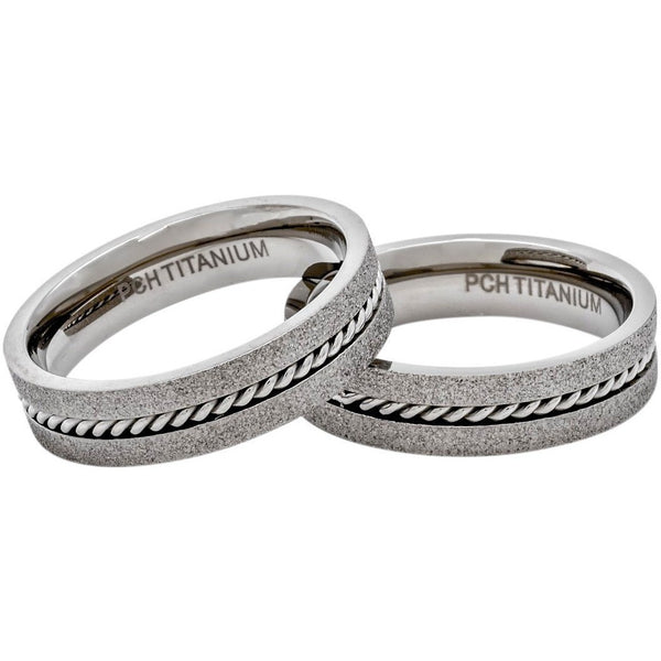 Classic Titanium Rings With Steel Cable Inlay, 6mm Comfort Fit Wedding Band - PCH Rings