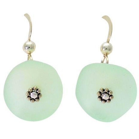 Sterling Silver Green Sea Glass Earrings, 925 Jewelry, Drop design - PCH Rings