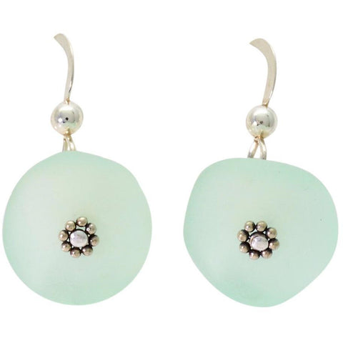 Sterling Silver Green Sea Glass Earrings, 925 Jewelry, Drop design - PCH Rings
