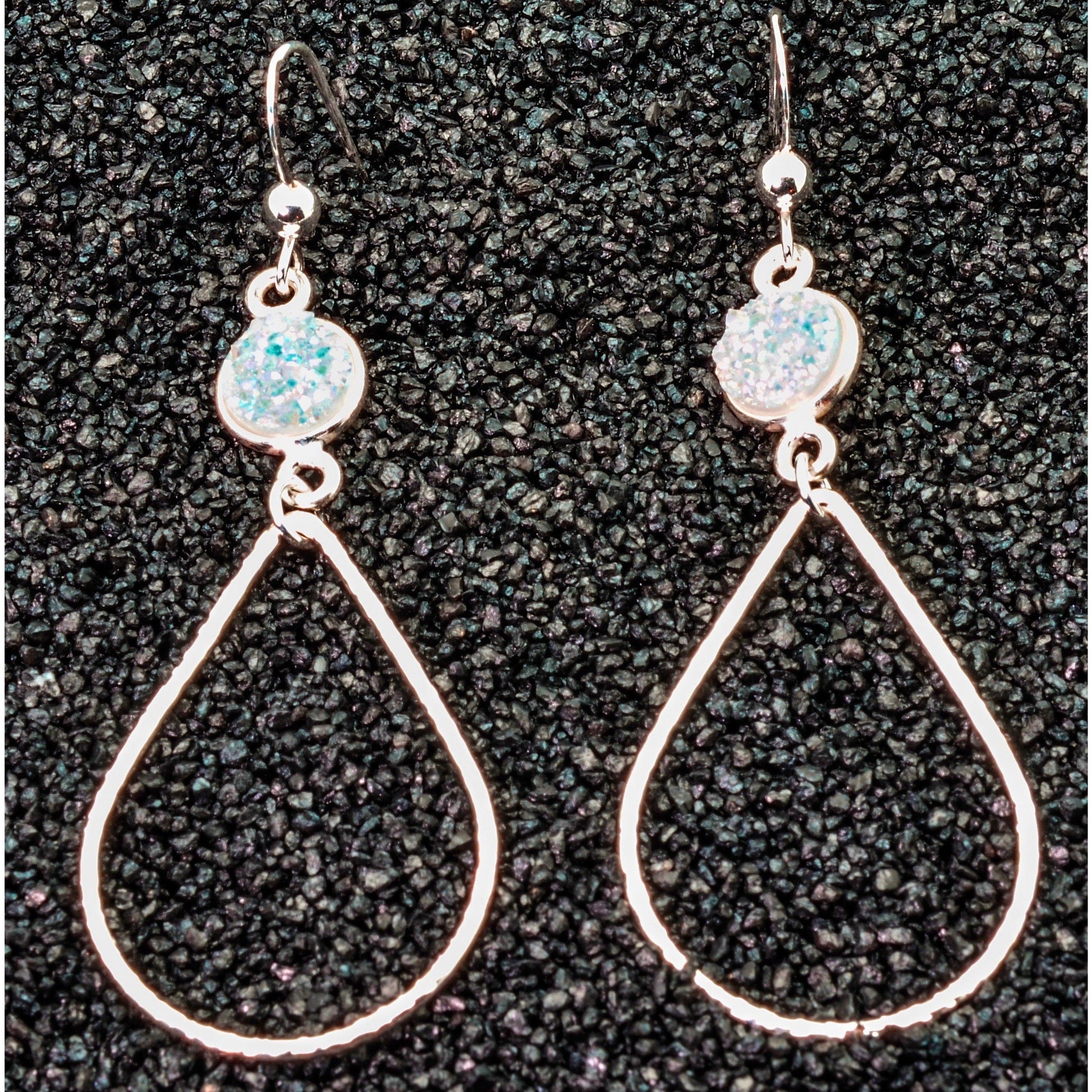 Modern Design Sterling Silver Druzy Quartz Earrings, 925 Fine Jewelry - PCH Rings