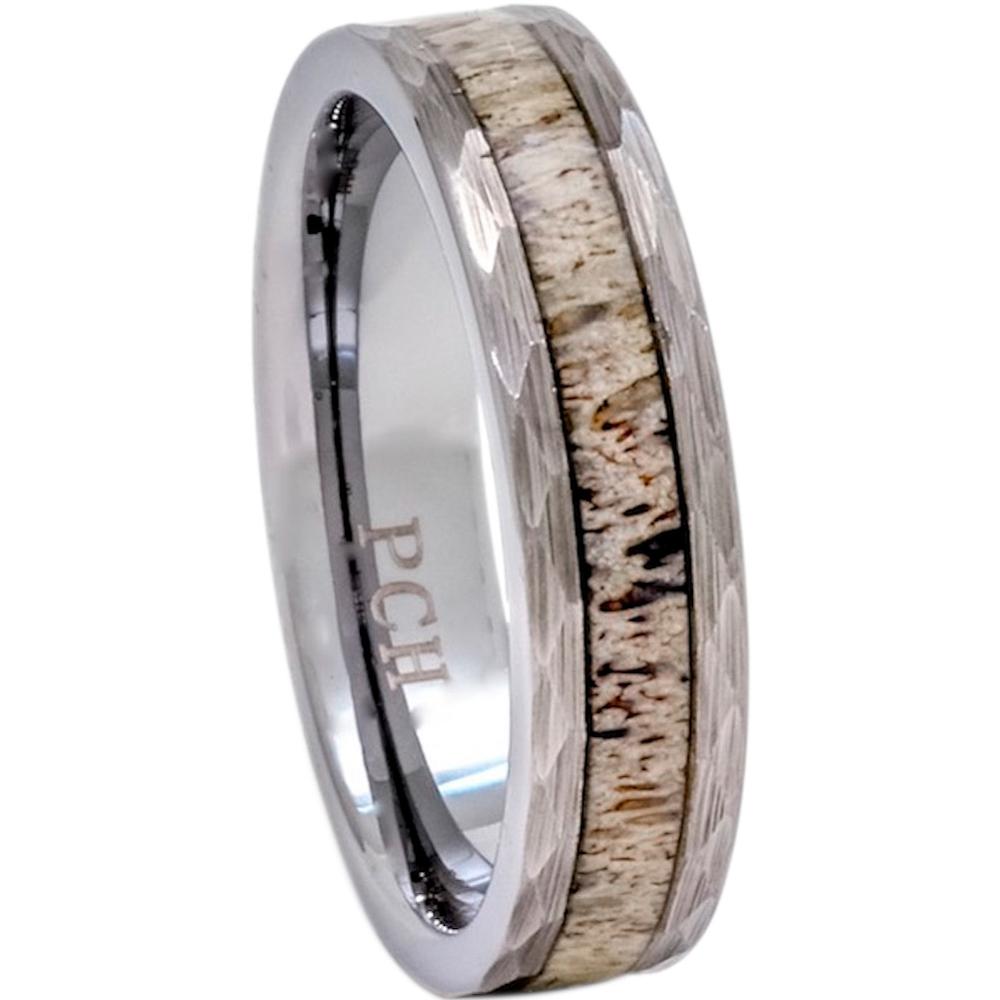 Tungsten Carbide Antler Ring With Hammered Finish, 6mm Comfort Fit Wedding  Band