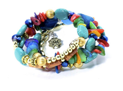 Bohemian Turquoise Wrap Bracelet With Natural Gemstones - PCH Rings