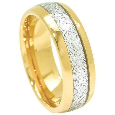 Men's Gold Tungsten Meteorite Ring, 8mm Comfort Fit Wedding Band - PCH Rings