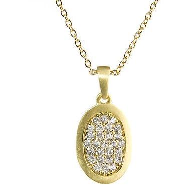 Modern Cubic Zirconia Gold Necklace, Pave Design, 14k Gold Overlay - PCH Rings