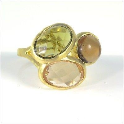 Modern Gold Fashion Ring 3 Faceted Quartz Gemstones With 18K Gold Overlay - PCH Rings