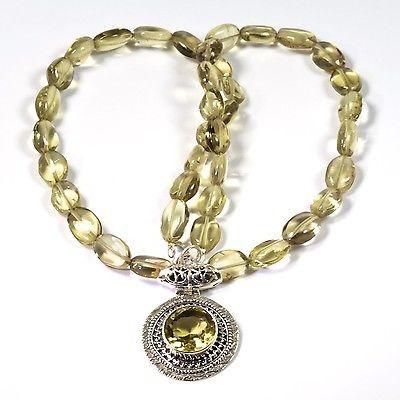 Sterling Silver Citrine Necklace With Beaded Chain, 925 Handmade Fine Jewelry - PCH Rings