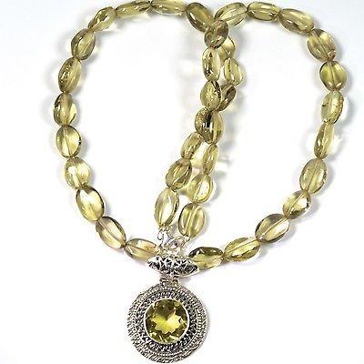 Sterling Silver Citrine Necklace With Beaded Chain, 925 Handmade Fine Jewelry - PCH Rings