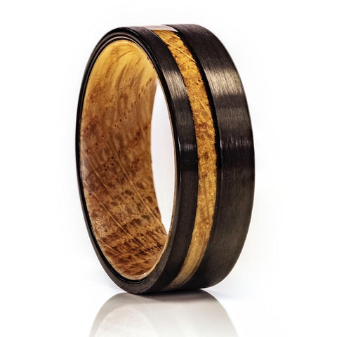 Whiskey Barrel Ring, Tungsten Wood Ring, 8mm Comfort Fit Wedding Band - PCH Rings