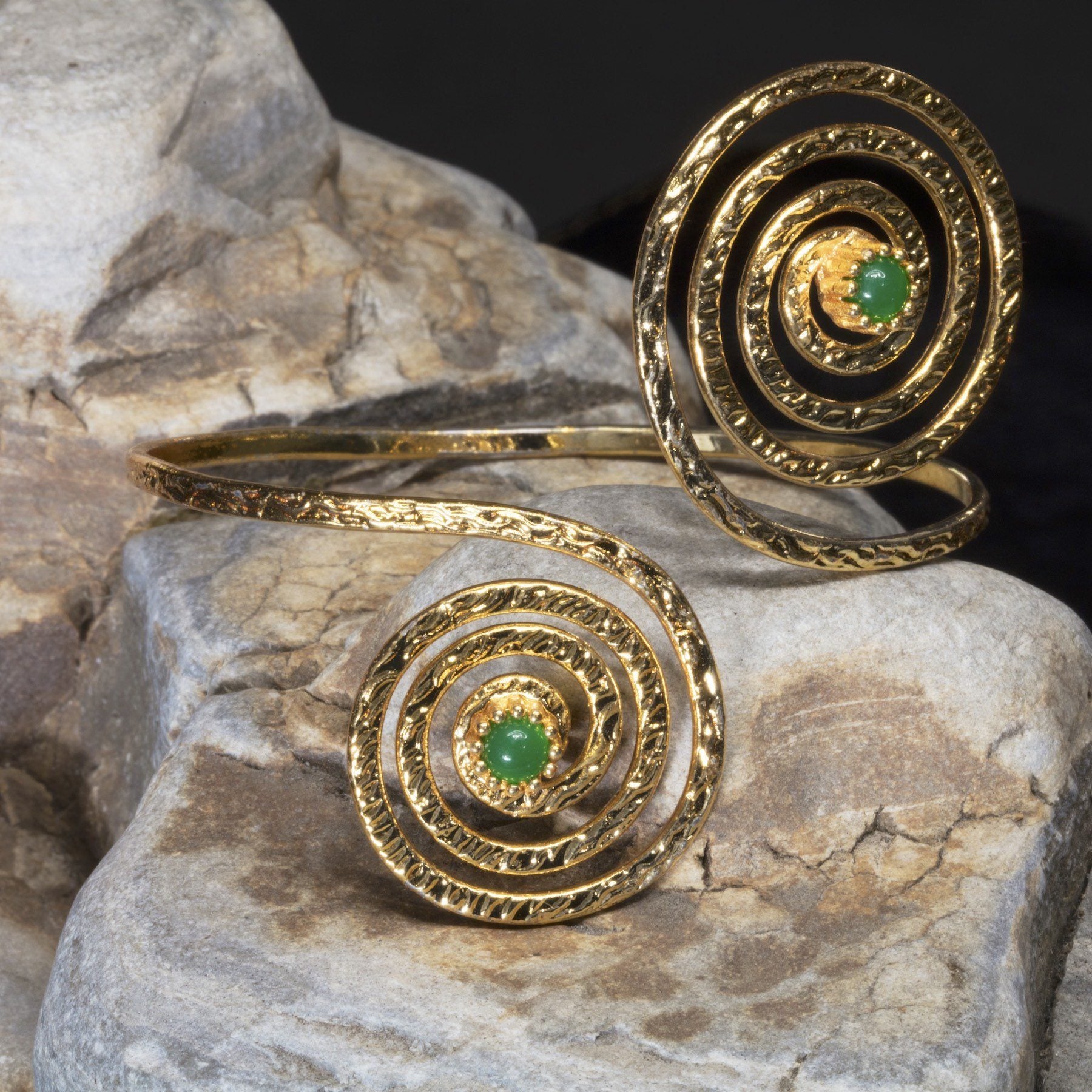 Modern Emerald Cuff Bracelet, 18k gold Overlay Fashion Jewelry - PCH Rings