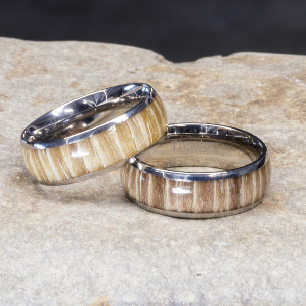 Titanium Wood Ring With Ashen Rose Zebra Wood, 8mm Comfort Fit Wedding Band - PCH Rings