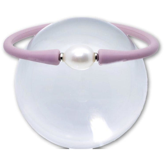 Freshwater White Pearl Bracelet Set in Pink Silicone Rubber, 10mm Pearl - PCH Rings