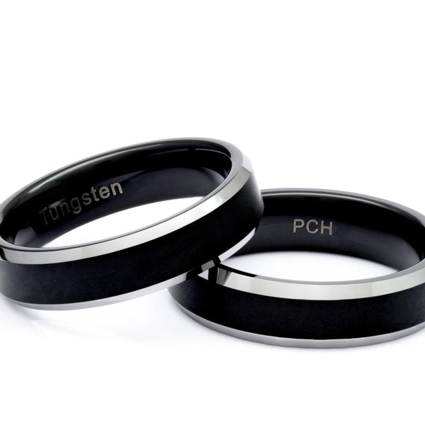 Men's Black Tungsten Ring With Satin Finish, 6mm Comfort Fit Wedding Band - PCH Rings