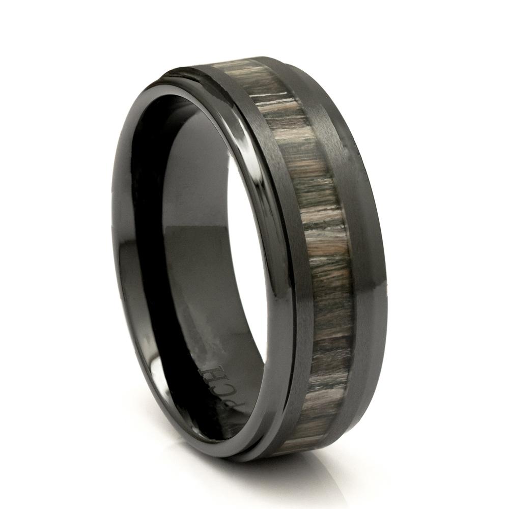 Black Ceramic Wood Ring With Zebra Wood Inlay, 8mm Comfort Fit Wedding Band - PCH Rings