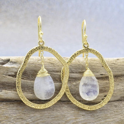 Sterling Silver Moonstone Earrings, Drop Earrings, 14k Gold Overlay Jewelry - PCH Rings
