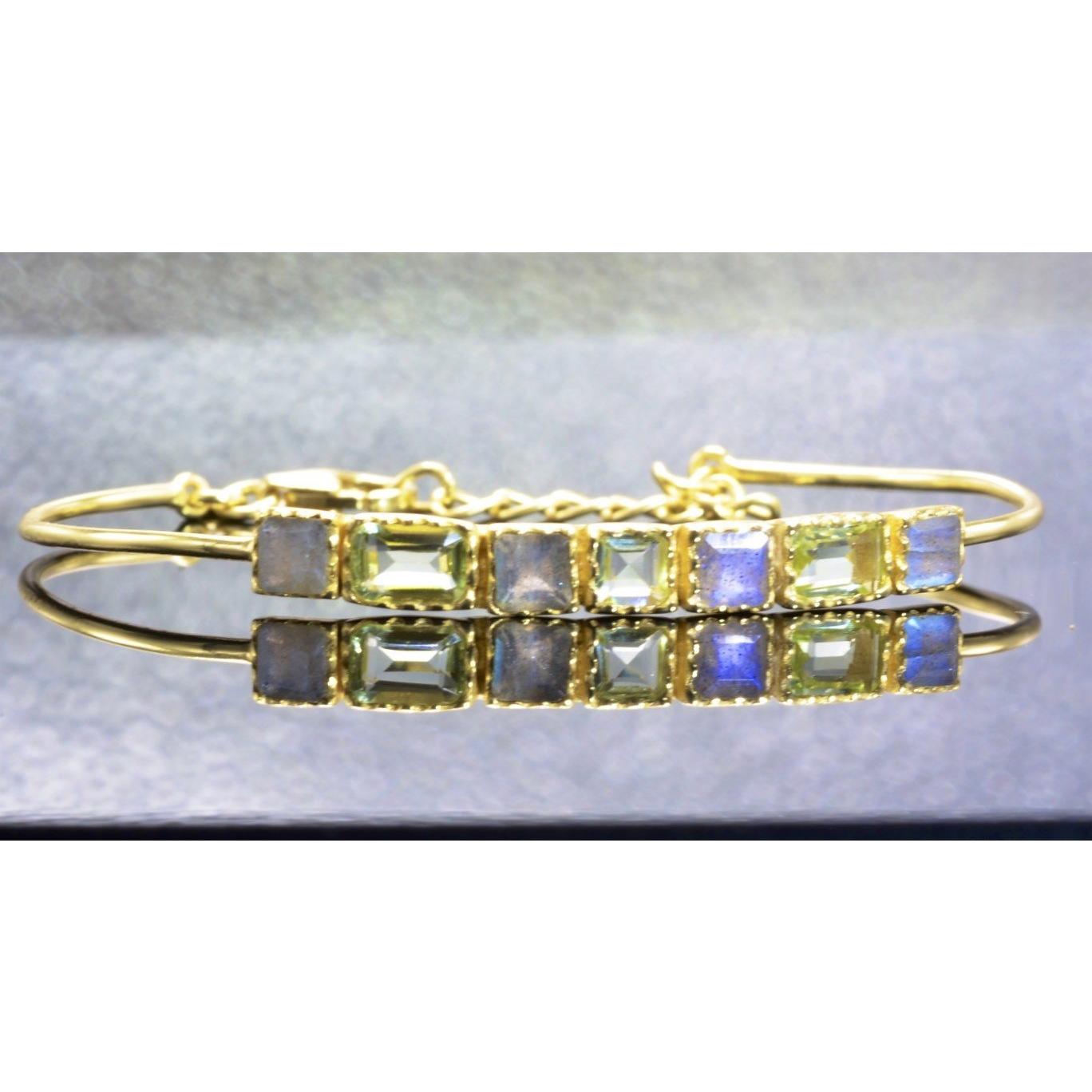 Sterling Silver Gemstone Bracelet With Green Amethyst and Labradorite - PCH Rings