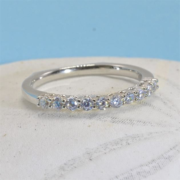 Sterling Silver Wedding Band With Cubic Zirconia, 925 Stacking Ring - PCH Rings