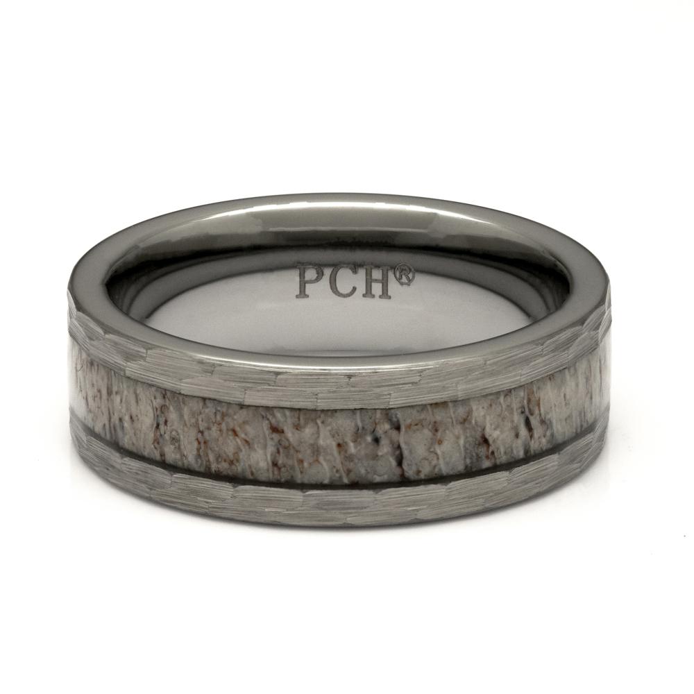 Men's Tungsten Antler Ring With Hammered And Brushed Finish, 8mm Comfort  Fit Wedding Band