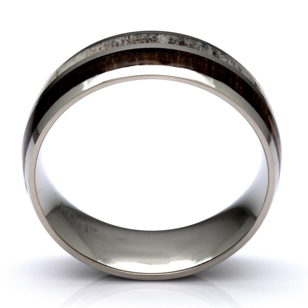 Tungsten Deer Antler Ring With Hawaiian Koa Wood Inlay, 8mm Comfort Fit Wedding Band - PCH Rings