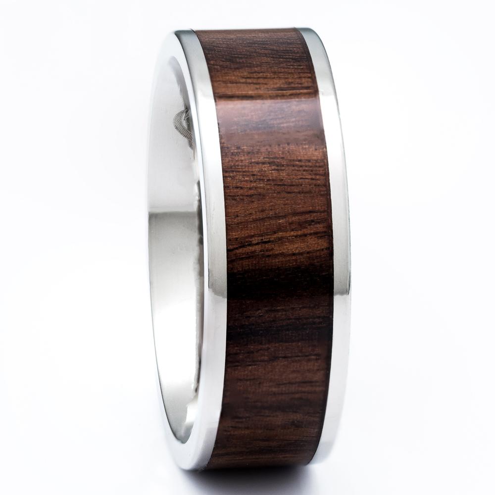 Titanium Ring With Koa Wood Inlay, 8mm Comfort Fit Wedding Band - PCH Rings
