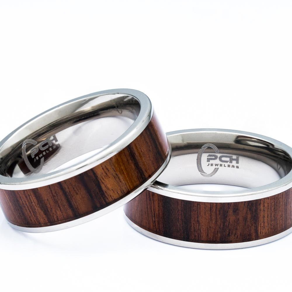 Titanium Ring With Koa Wood Inlay, 8mm Comfort Fit Wedding Band - PCH Rings